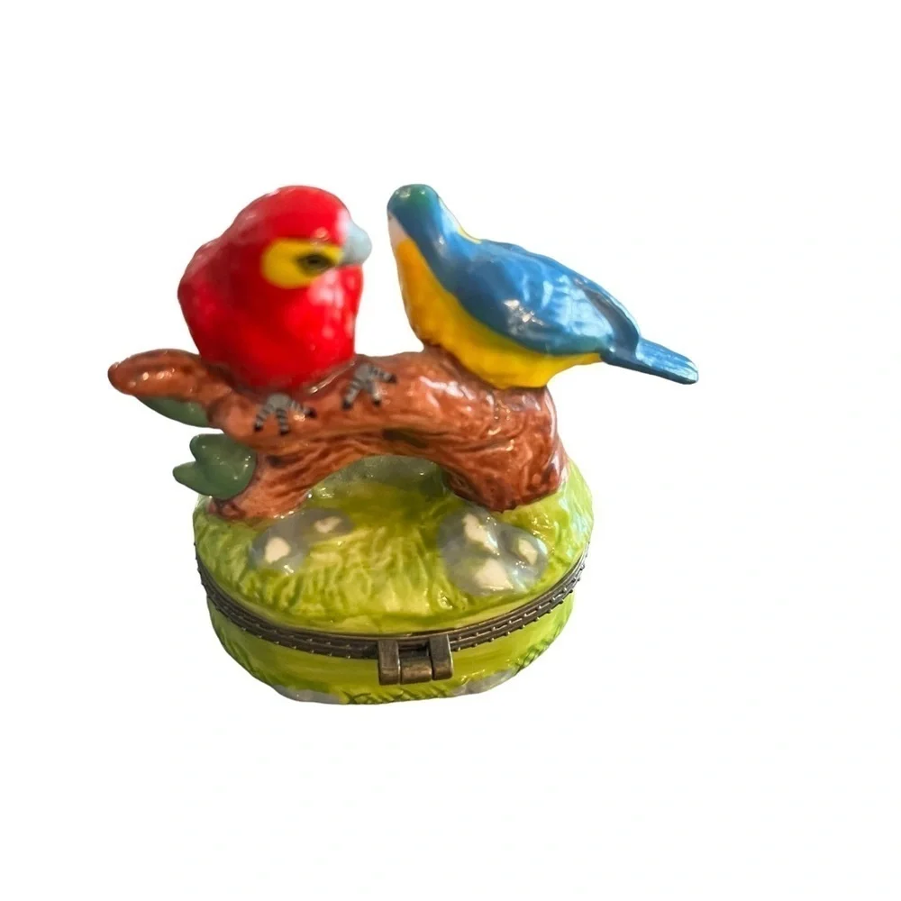 Vintage Parrots on Branch Trinket Box Tropical Beach